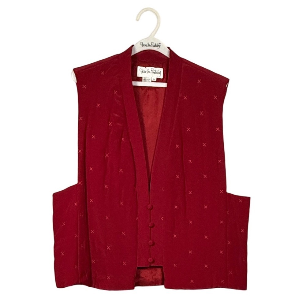 Diane Von Furstenberg Red Silk Embroidered Vest Womens Size L